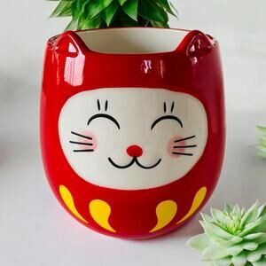 New SH Home Kawaii Japanese Lucky Red Yellow Cat Kitten Neko 16 oz Coffee Mug